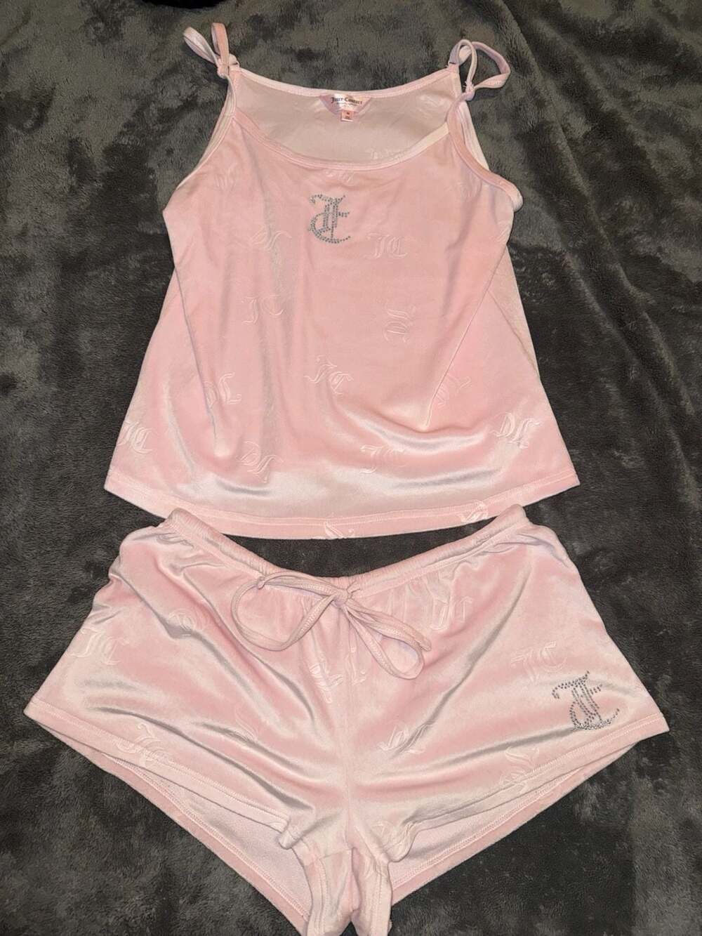 Juicy Couture Pink Velour Rhinestone Cami and Shorts Sleepwear Set Size M